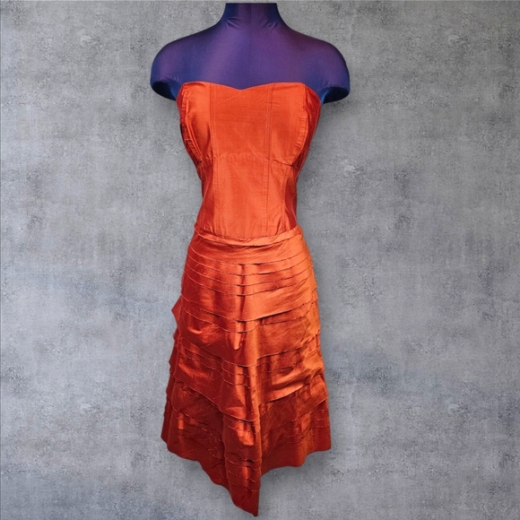 NWT Christiane Celle Calypso‎ Iridescent Orange Tiered Midi Dress Size 10 K67 - Picture 1 of 12